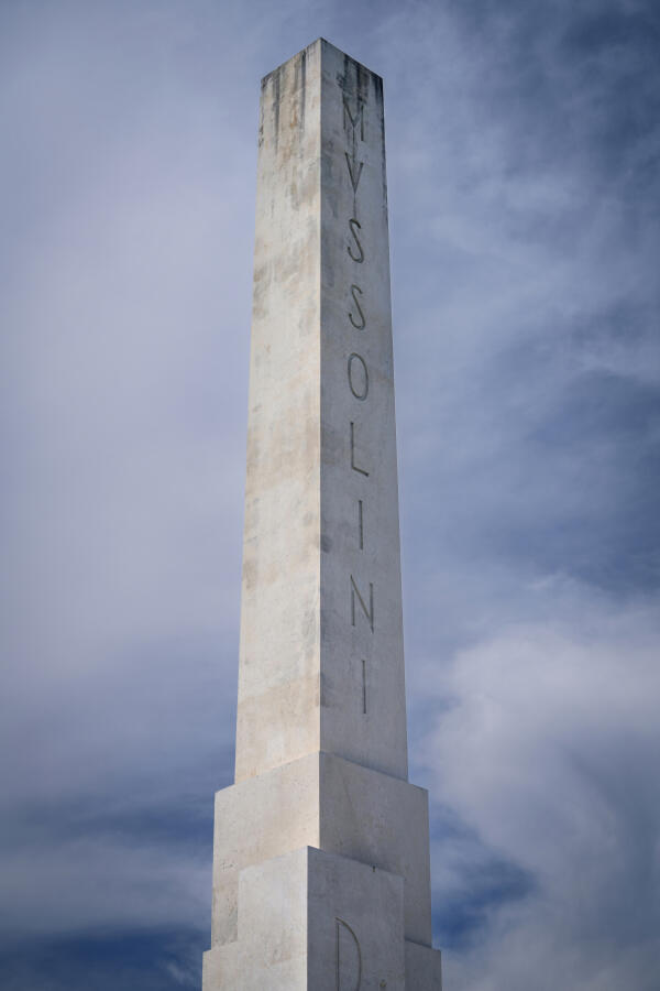 The 36-meter Carrara marble obelisk installed in 1932, for the  10th anniversary of the March on Rome