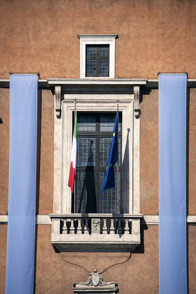 The balcony from which Mussolini gave his speeches at the Palazzo Venezia