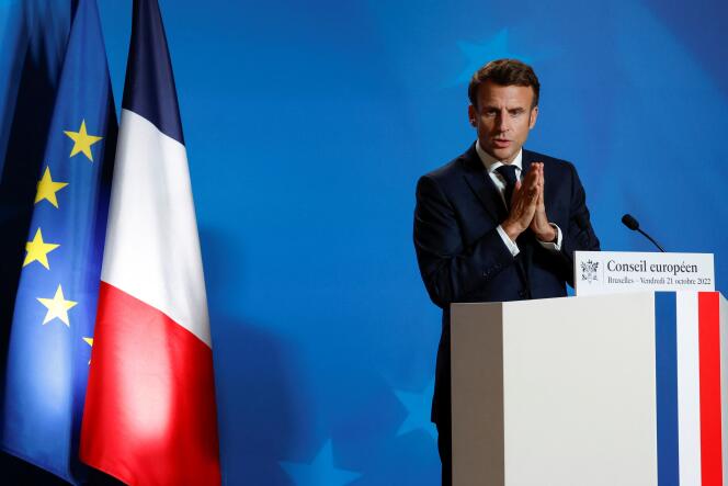 Emmanuel Macron on the second day of the summit of European Union leaders organized to discuss Ukraine, energy, economic issues and external relations, in Brussels, on October 21, 2022.