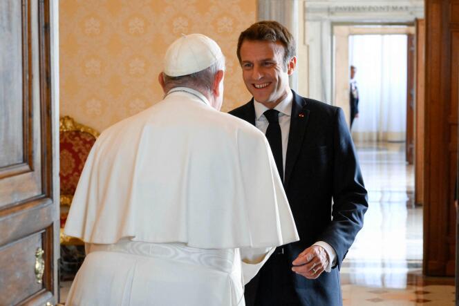President Emmanuel Macron met Pope Francis on October 24, 2022, during a private audience at the Vatican. 