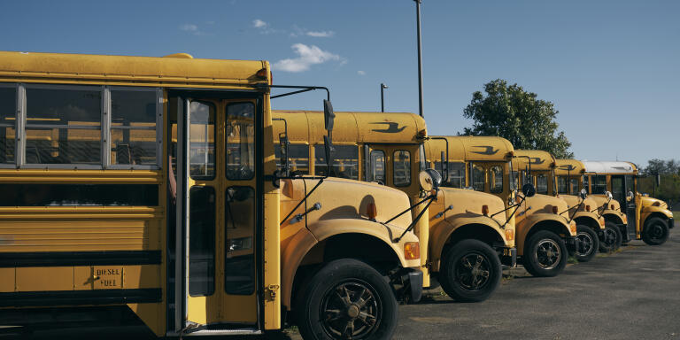 Madison County school buses at a school in Rochmond, KY