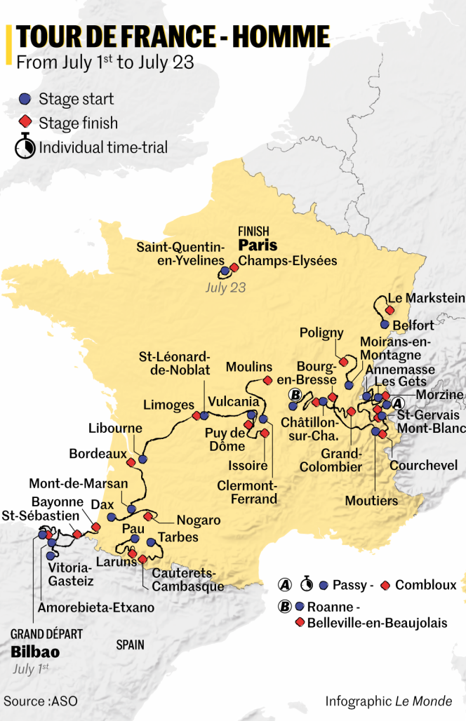 Tour de France 2023: Bilbao departure, Grand Colombier for July 14 and ...