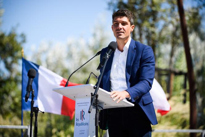 Le député du Lot Aurélien Pradié, lors du premier grand oral des candidats à la présidence du parti Les Républicains, à La Ciotat (Bouches-du-Rhône), le 17 septembre 2022. 