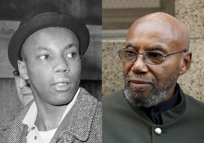Muhammad Aziz, condamné à tort pour le meurtre de Malcolm X après son arrestation en février 1965 (à gauche), quitte le tribunal qui l'a acquitté en novembre 2021 (à droite).