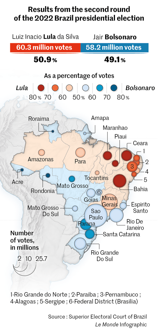 The results of the second round of the 2022 Presidential Election in Brazil, by state : r/antitrampo