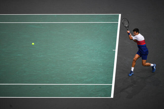 Novak Djokovic, during his victory at the Paris Bercy Masters 1000, on November 7, 2021, against Daniil Medvedev.