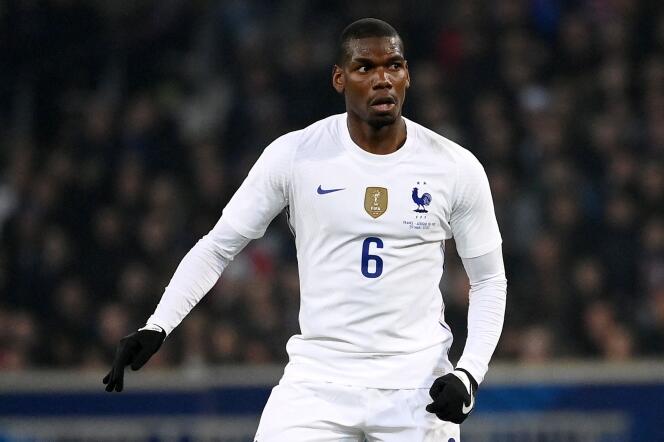 French midfielder Paul Pogba controls the ball during a friendly football match between France and South Africa at The Pierre-Mauroy stadium in Villeneuve-d'Ascq, near Lille, northern France, March 29, 2022.