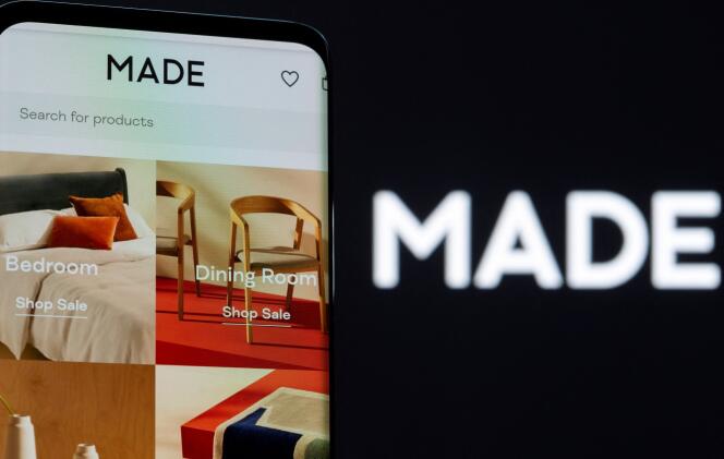 Aperçu du site Made.com et de son logo sur un smartphone, le mardi 1er novembre 2022.