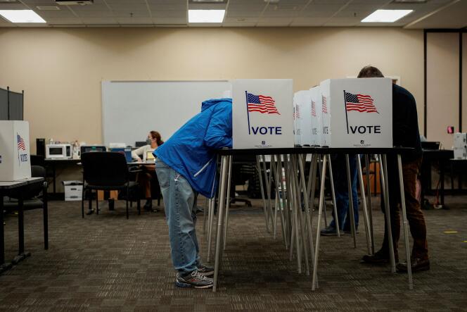 People vote early for the upcoming midterm elections in Las Cruces, New Mexico, United States, October 24, 2022. 