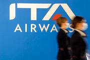 Conférence de presse de présentation des nouveaux avions d’ITA Airways à l’aéroport de Fiumiciono, à Rome (Italie), le 1er mars 2022.