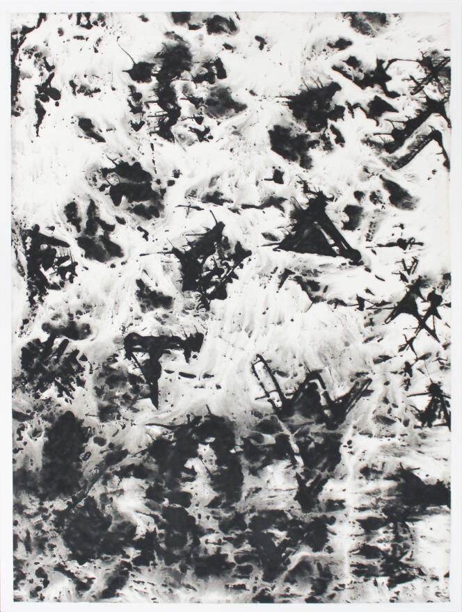 « Sans titre », 2020, de Nasreddine Bennacer. Gouache sur papier Japon marouflé sur toile, 60 x 80 cm. 
