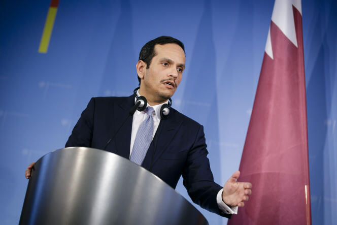 Le ministre des affaires étrangères du Qatar, Mohammed Ben Abderrahmane Al-Thani, s’adresse aux médias à Berlin, le 4 mars 2020.