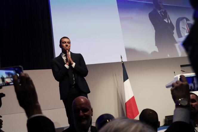 The new president of the National Rally, Jordan Bardella, at the Mutualité, in Paris, Saturday November 5, 2022.