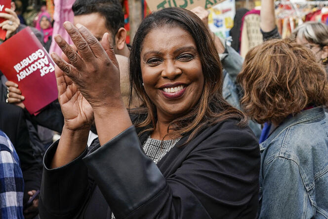 New York Attorney General Letitia James attends a campaign rally with community leaders in the Jackson Heights neighborhood in the Queens borough of New York, November 1, 2022. 