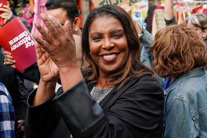 New York Attorney General Letitia James attends a campaign rally with community leaders in the Jackson Heights neighborhood in the Queens borough of New York, November 1, 2022. 