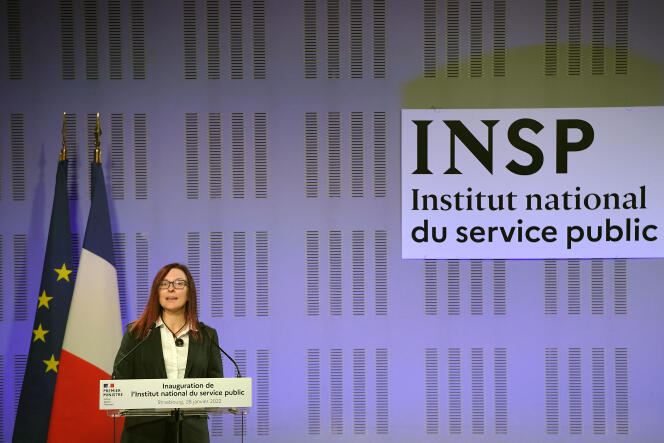 Maryvonne Le Brignonen, directrice de l’Institut national du service public (anciennement Ecole nationale d’administration), lors de l’inauguration de l’établissement, à Strasbourg, le 28 janvier 2022. 