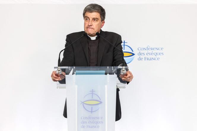Archbishop of Reims and President of the Bishops' Conference of France, Eric de Moulins-Beaufort at a press conference on November 7