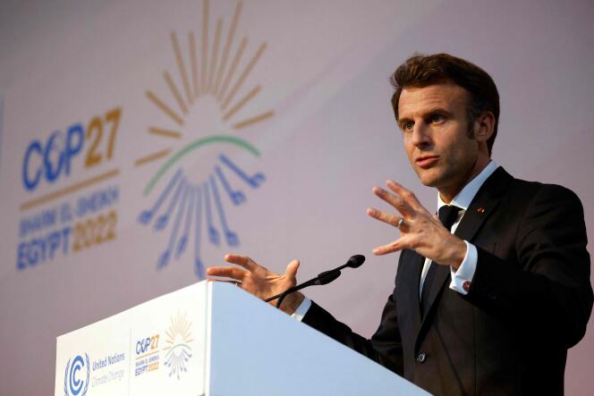 Präsident Emmanuel Macron während der COP27 in Sharm El Sheikh, Ägypten, am 7. November 2022. 