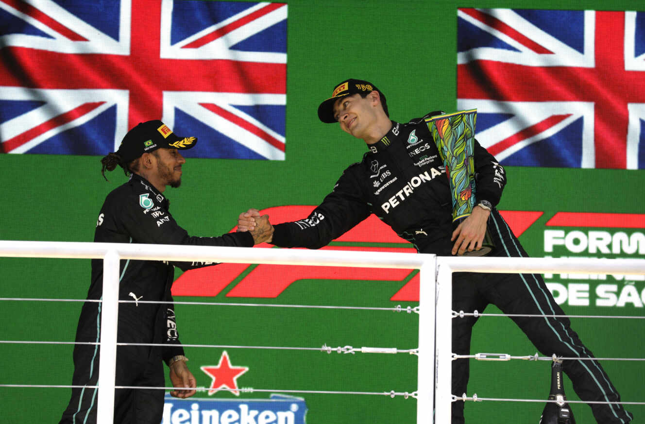 Les deux pilotes Mercedes, Lewis Hamilton et George Russell, signent leur premier doublé de la saison au Brésil