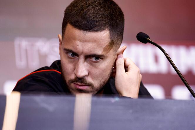 Belgium captain Eden Hazard at a press conference ahead of the World Cup in Qatar, Monday November 14, 2022, in Tubize, Belgium. 