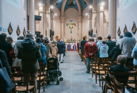 Lors de la messe célébrée par Monseigneur d'Ornellas, archevêque de Rennes, à Montfort-sur-meu , le 13 novembre 2022.