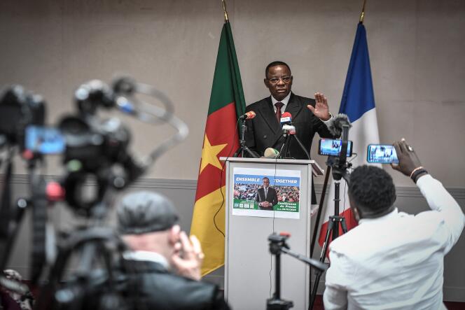L’opposant camerounais Maurice Kamto lors d’une conférence de presse à Paris, en janvier 2020.