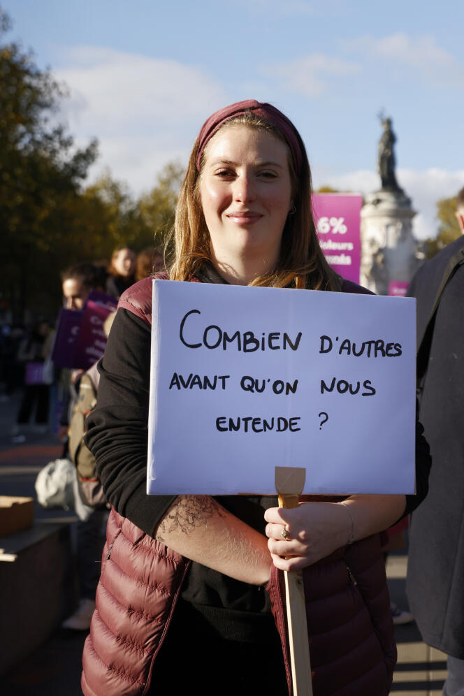 A protester at Place de la République in Paris, Saturday November 19, 2022.