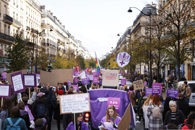 The start of the march against sexist and  violence organized by #NousToutes, Place de la République in Paris, November 20, 2022.