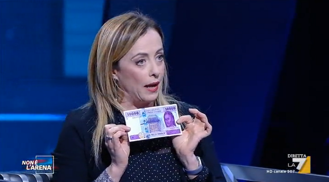 Giorgia Meloni, le 20 janvier 2019, dans l’émission « Non è l’arena », l’un des principaux talk-shows italiens, diffusé sur la chaîne LA7.