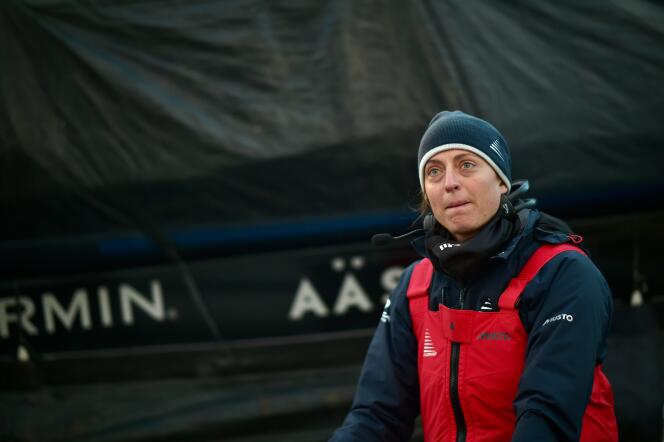 Justine Mettraux, seventh in Imoca and first woman to arrive in Guadeloupe during the Route du rhum 2022 (November 21), here on November 7.