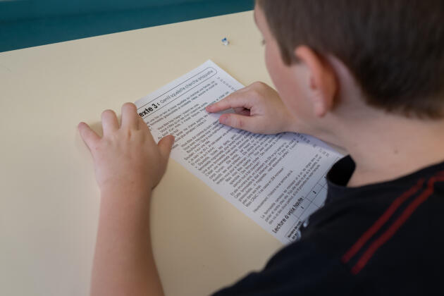 Un élève de 6e s’entraîne à lire à haute voix dans le cadre du dispositif « 6e tremplin » au collège Jean-Moulin de Formerie (Oise), le 17 novembre 2022.

