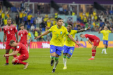 La joie de Casemiro après son but, qui donne la victoire au Brésil face à la Suisse.