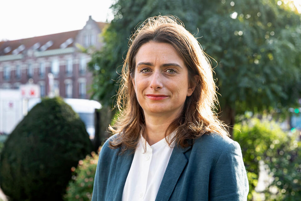 Marine Tondelier, head of the list for the election which will appoint the new leader of Europe Ecologie Les Verts poses before the congress which is held in Hellemmes-Lille on November 26, 2022. Photo by Sébastien Courdji/ABC/Andia.fr
