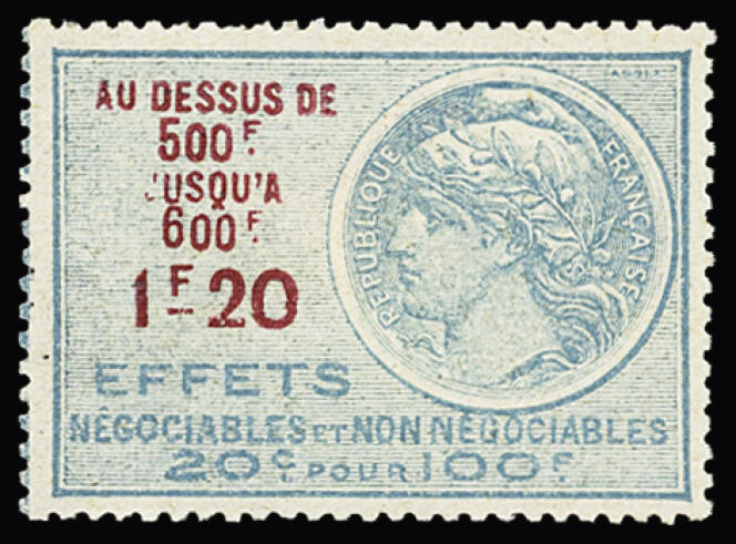 Rarissime timbre fiscal de 1920, proposé à 4 000 euros.