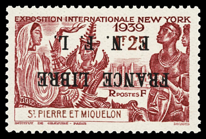 Saint-Pierre-et-Miquelon, 1,25 franc carmin, surcharge renversée « France libre/F.N.F.L. » : 6 250 euros.