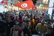 Supporters gather to support Tunisia, on the eve of the match against Australia in Doha, Friday, November 25, 2022.