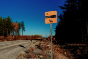 A sign indicating the caribou reserve near Lac-Simon (Quebec, Canada), on October 11, 2022.
