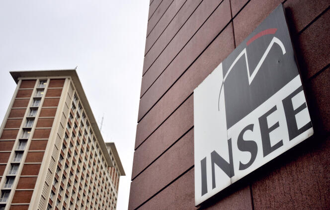 This file photograph taken on September 14, 2012, in the northern French city of Lille shows the logo of the French statistics agency INSEE (National Institute of Statistic and Economic Studies). 