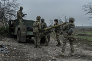 Ukrainian soldiers target Russian positions near Bakhmut, Ukraine, on November 16, 2022.