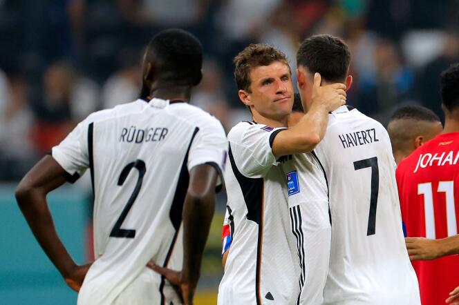 Antonio Rüdiger, Thomas Müller and Kai Havertz after Germany's elimination from the World Cup in Al Khor on December 1, 2022.