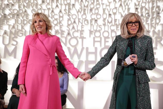 US First Lady Jill Biden and Brigitte Macron, wife of French President Emmanuel Macron, visit the Planet Word Museum in Washington.