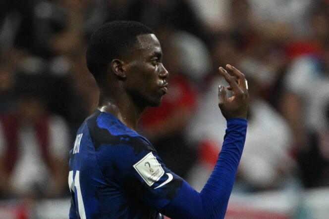 American striker Timothy Weah during a match against England during the World Cup in Doha, November 25, 2022.