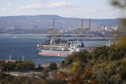 A tanker moored at the Sheskharis complex in Novorossiysk, Russia, in October 2022.