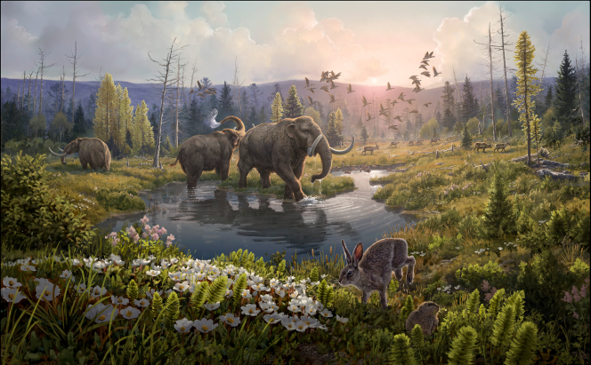 Vue d’artiste illustrant l’écosystème du nord du Groenland il y a deux millions d’années.