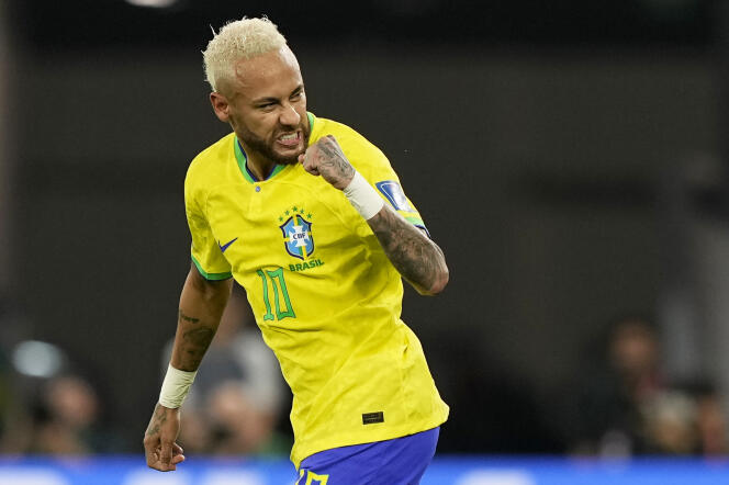 Neymar, lors du match Brésil-Corée du Sud, le 5 décembre 2022, au stade 974, à Doha  (Qatar). 