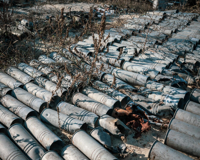 Le « cimetière des missiles » ayant touché la ville de Kharkiv depuis le début de l’invasion russe, en Ukraine, le 5 décembre 2022.