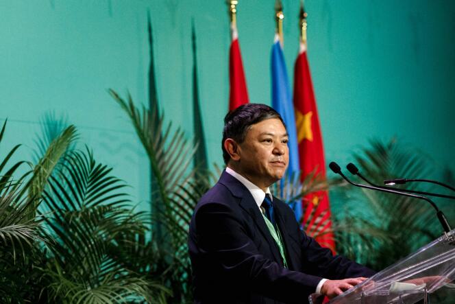 Le ministre chinois de l’écologie et de l’environnement, Huang Runqiu, lors de la cérémonie d’ouverture de la Conférence des Nations Unies sur la biodiversité (COP15) à Montréal, au Québec, le 6 décembre 2022. 