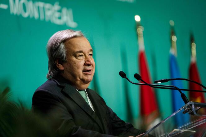 Le secrétaire général de l’ONU Antonio Guterres à l’ouverture de la COP15, le 6 décembre