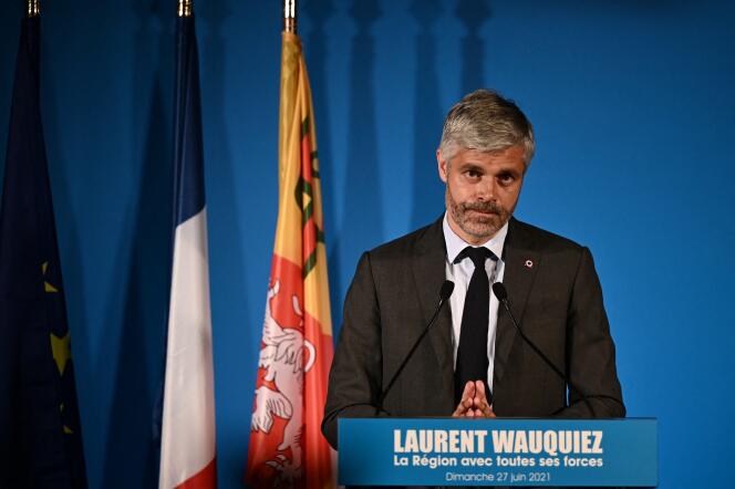 Laurent Wauquiez, lors de son élection à la tête de la région Auvergne-Rhône-Alpes, à Lyon, le 27 juin 2021. 