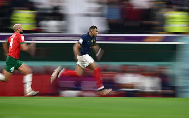 Kylian Mbappé in the semi-final of the World Cup against Morocco, in Doha, December 14, 2023.